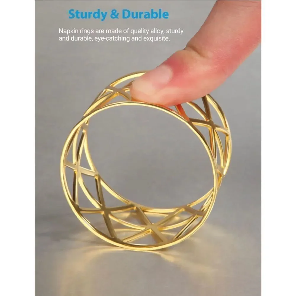 12 Pack Napkin Rings Holders Gold Color Hollow Design Décor Dinner Party
